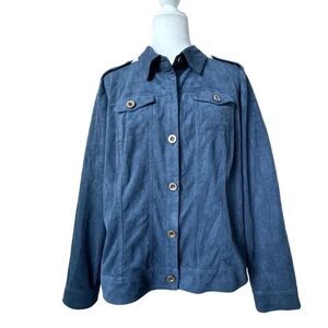 Ultra Suede Blue Jacket Military Style Long Sleeve